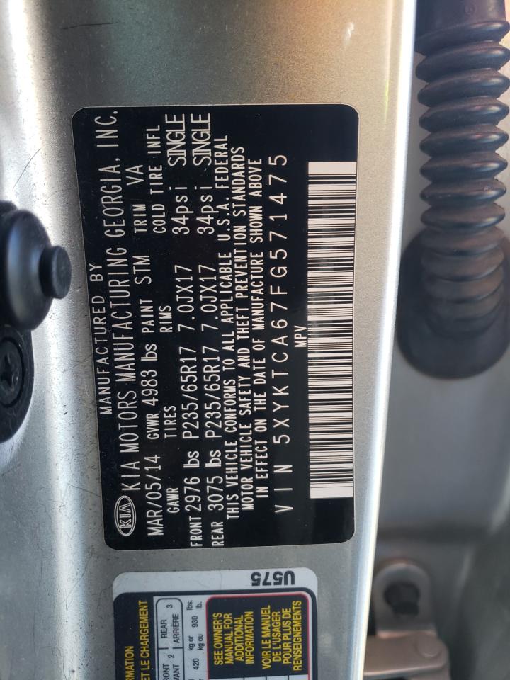 Photo 10 from auction – 2015 KIA SORENTO LX with VIN 5XYKTCA67FG571475