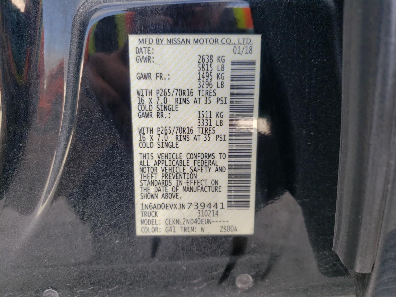 Photo 10 from auction – 2018 NISSAN FRONTIER S with VIN 1N6AD0EVXJN739441