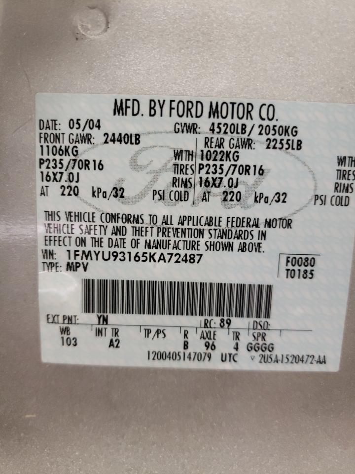 Photo 10 from auction – 2005 FORD ESCAPE XLT with VIN 1FMYU93165KA72487