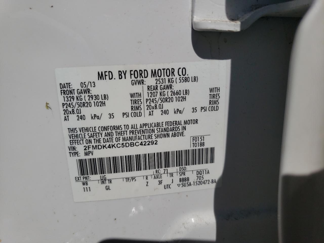 Photo 10 from auction – 2013 FORD EDGE LIMIT with VIN 2FMDK4KC5DBC42292