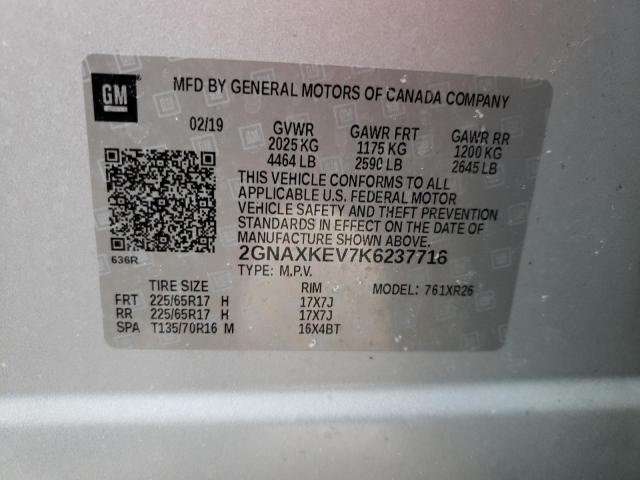 Photo 10 from auction – 2019 CHEVROLET EQUINOX LT with VIN 2GNAXKEV7K6237716
