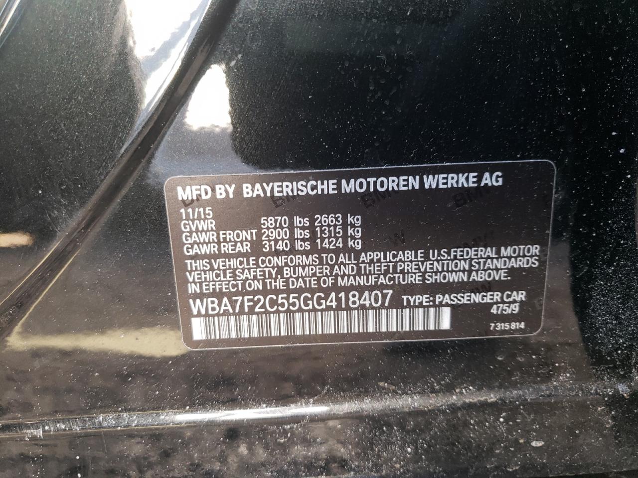 Photo 10 from auction – 2016 BMW 750 XI with VIN WBA7F2C55GG418407