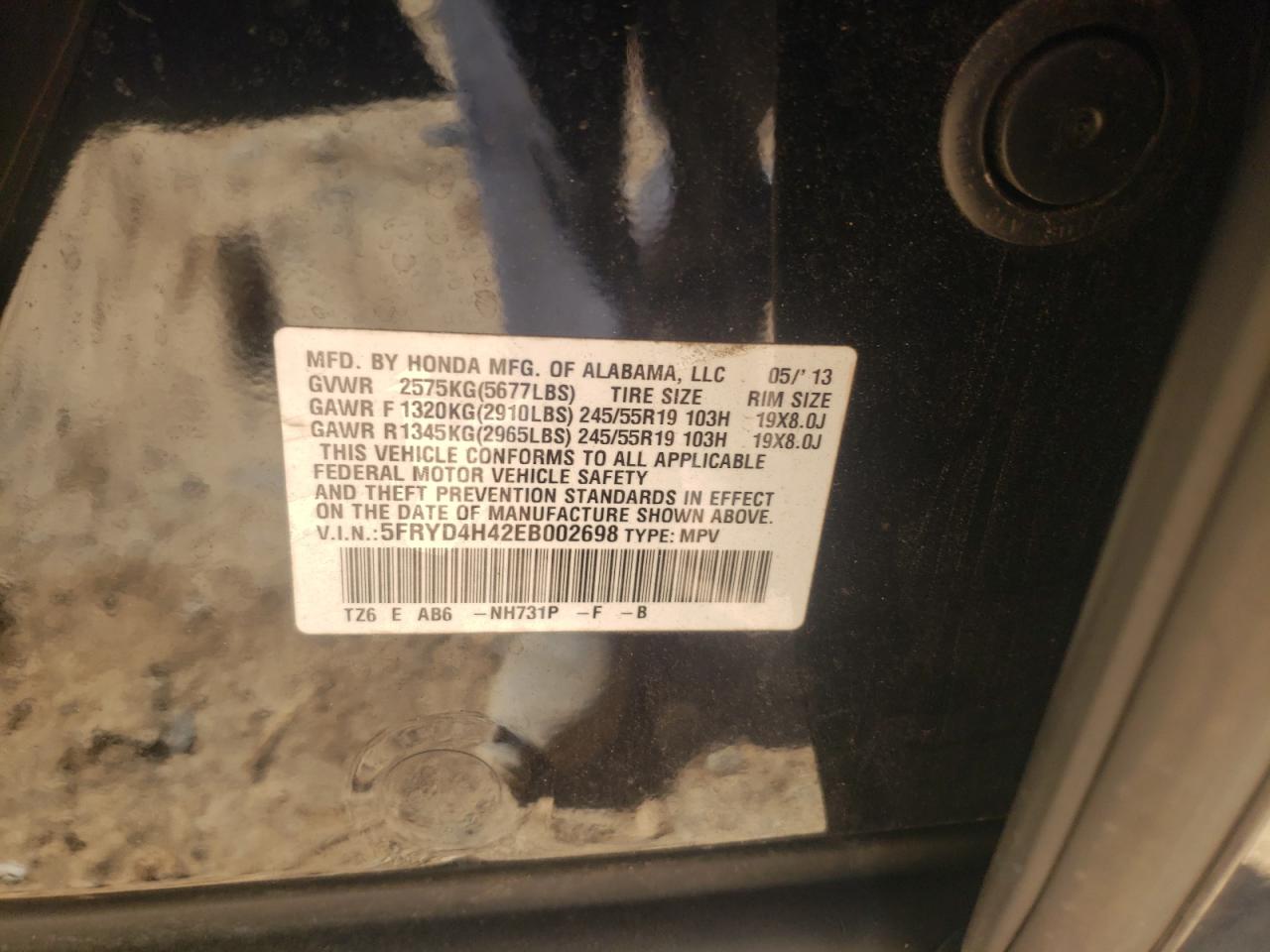 Photo 10 from auction – 2014 ACURA MDX TECHNO with VIN 5FRYD4H42EB002698