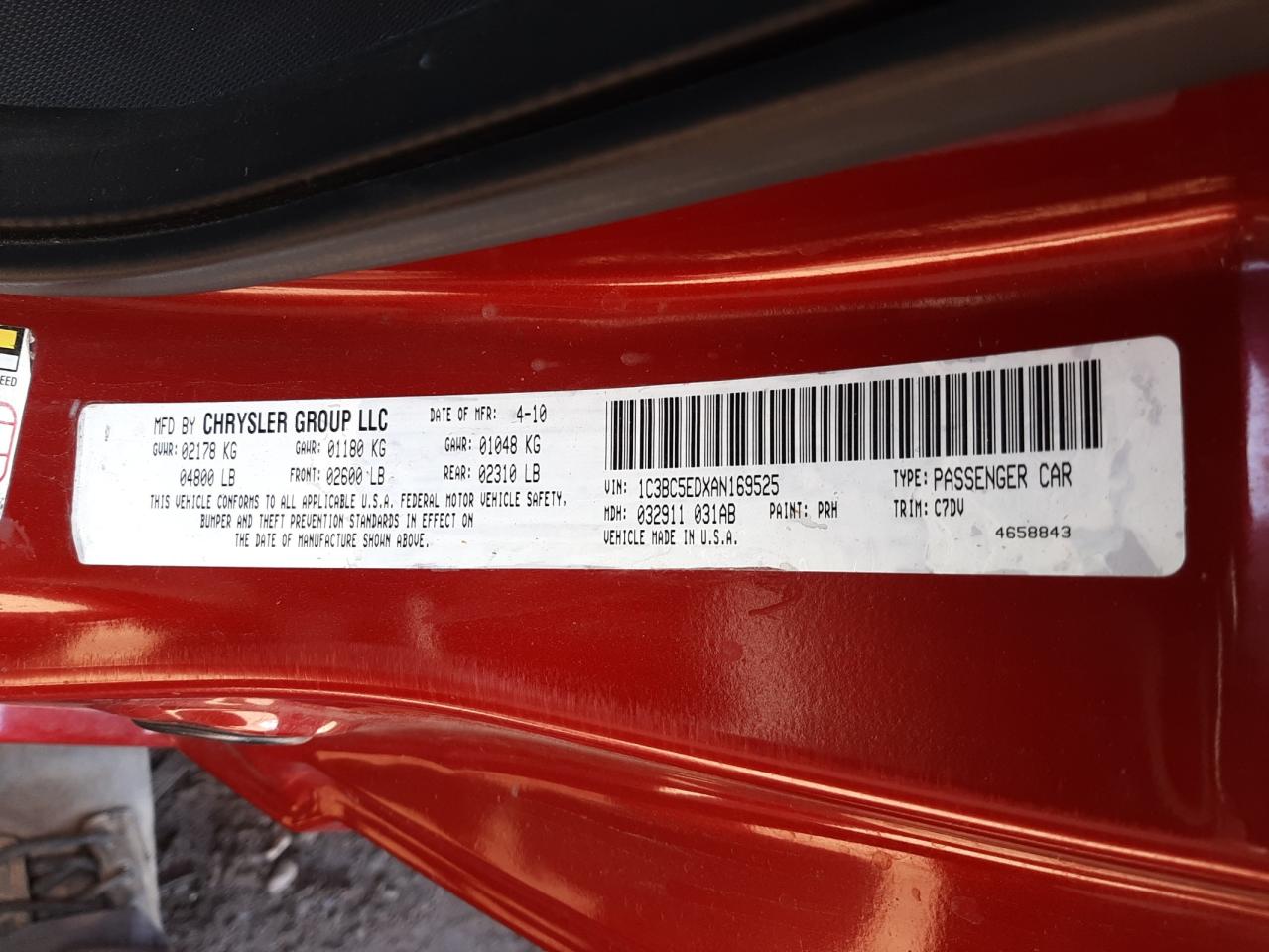 Photo 10 from auction – 2010 CHRYSLER SEBRING TO with VIN 1C3BC5EDXAN169525