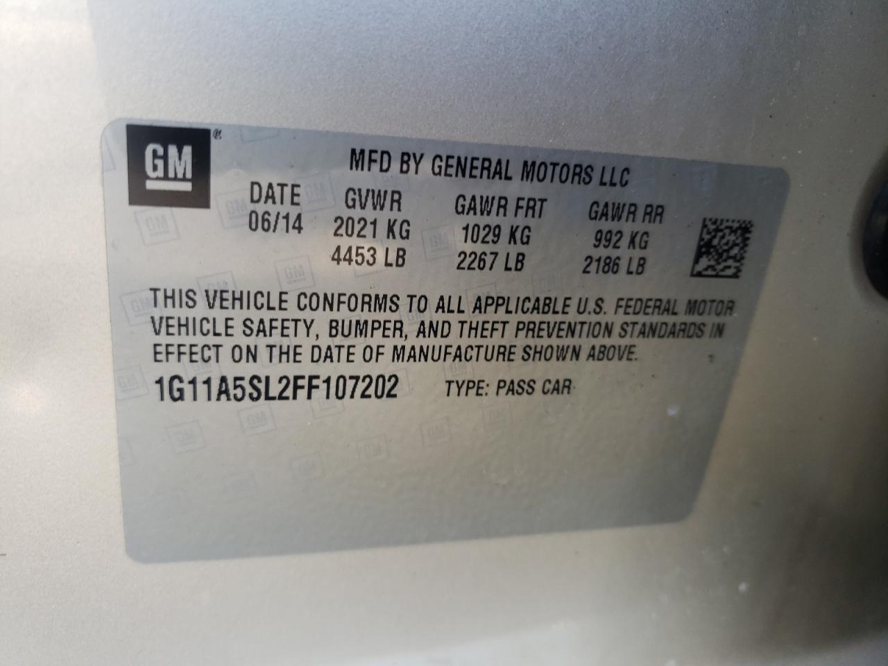 Photo 10 from auction – 2015 CHEVROLET MALIBU LS with VIN 1G11A5SL2FF107202
