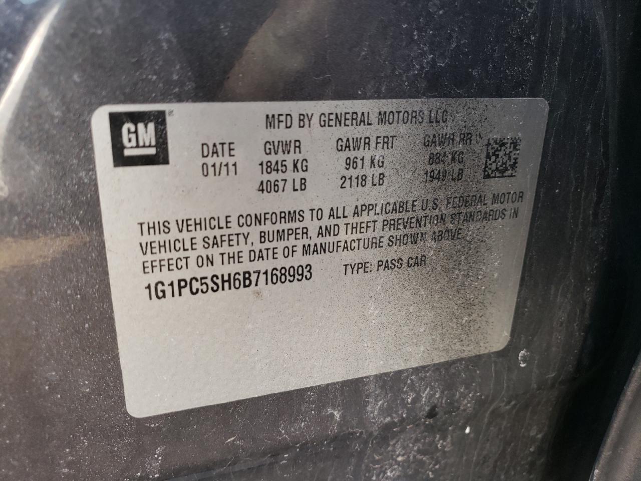 Photo 10 from auction – 2011 CHEVROLET CRUZE LS with VIN 1G1PC5SH6B7168993