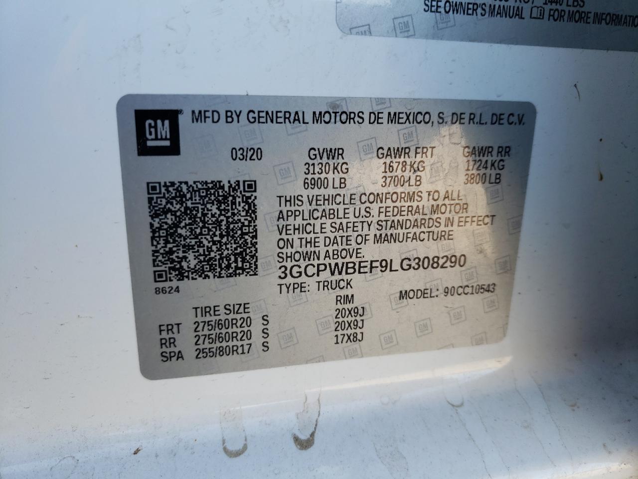Photo 10 from auction – 2020 CHEVROLET SILVERADO with VIN 3GCPWBEF9LG308290