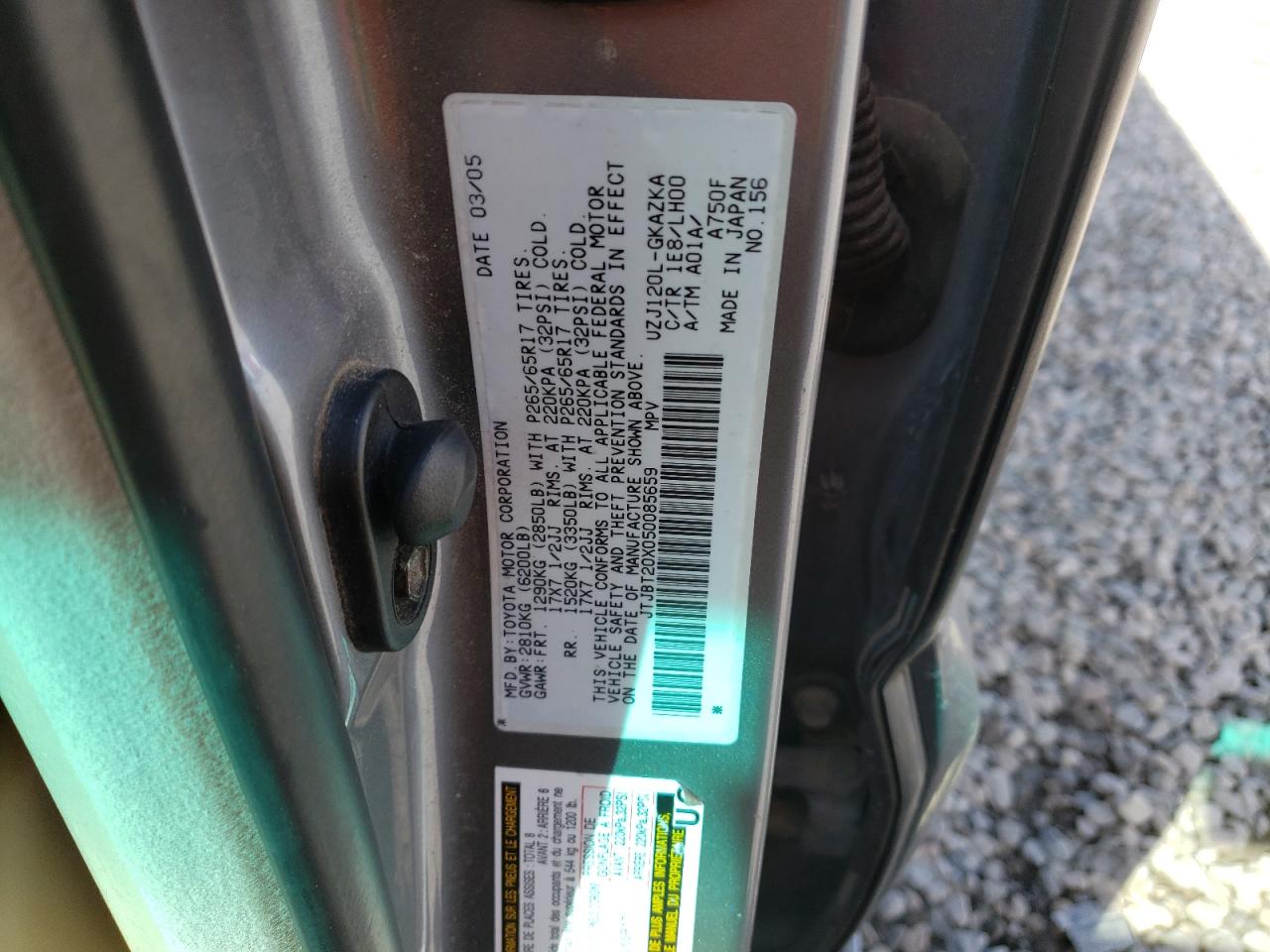 Photo 10 from auction – 2005 LEXUS GX 470 with VIN JTJBT20X050085659