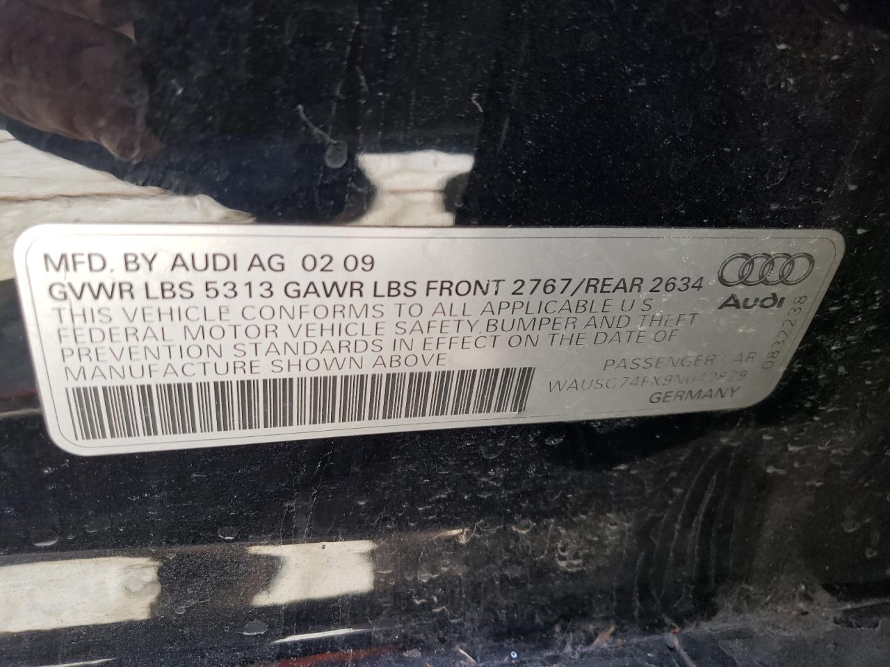 Photo 10 from auction – 2009 AUDI A6 PREMIUM with VIN WAUSG74FX9N042829