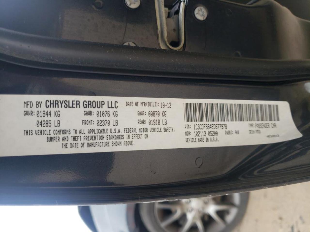 Photo 10 from auction – 2014 DODGE DART SXT with VIN 1C3CDFBB4ED677978