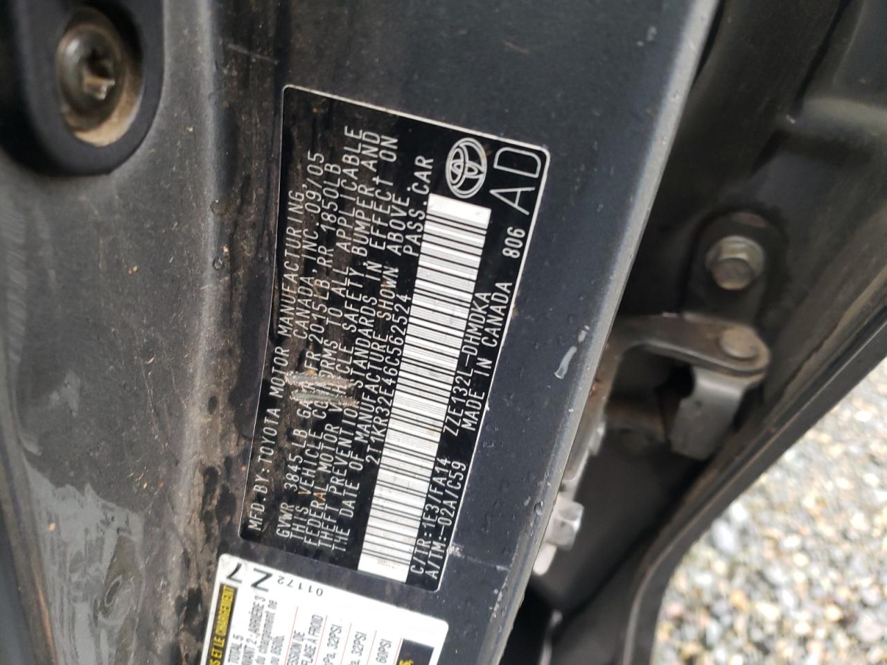 Photo 10 from auction – 2006 TOYOTA COROLLA MA with VIN 2T1KR32E46C562524
