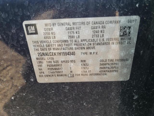Photo 10 from auction – 2017 CHEVROLET EQUINOX LT with VIN 2GNALCEK1H1594340