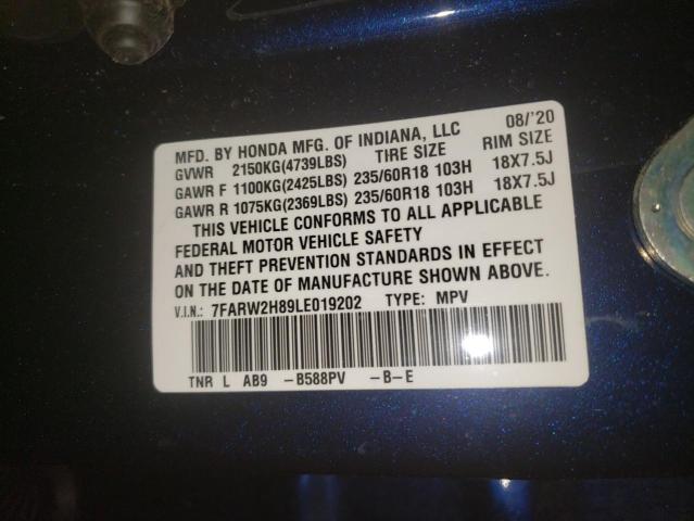 Photo 10 from auction – 2020 HONDA CR-V EXL with VIN 7FARW2H89LE019202