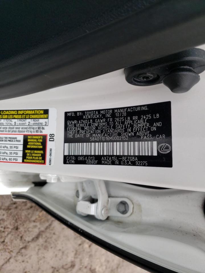 Photo 10 from auction – 2021 LEXUS ES 250 BAS with VIN 58AD11D16MU002152