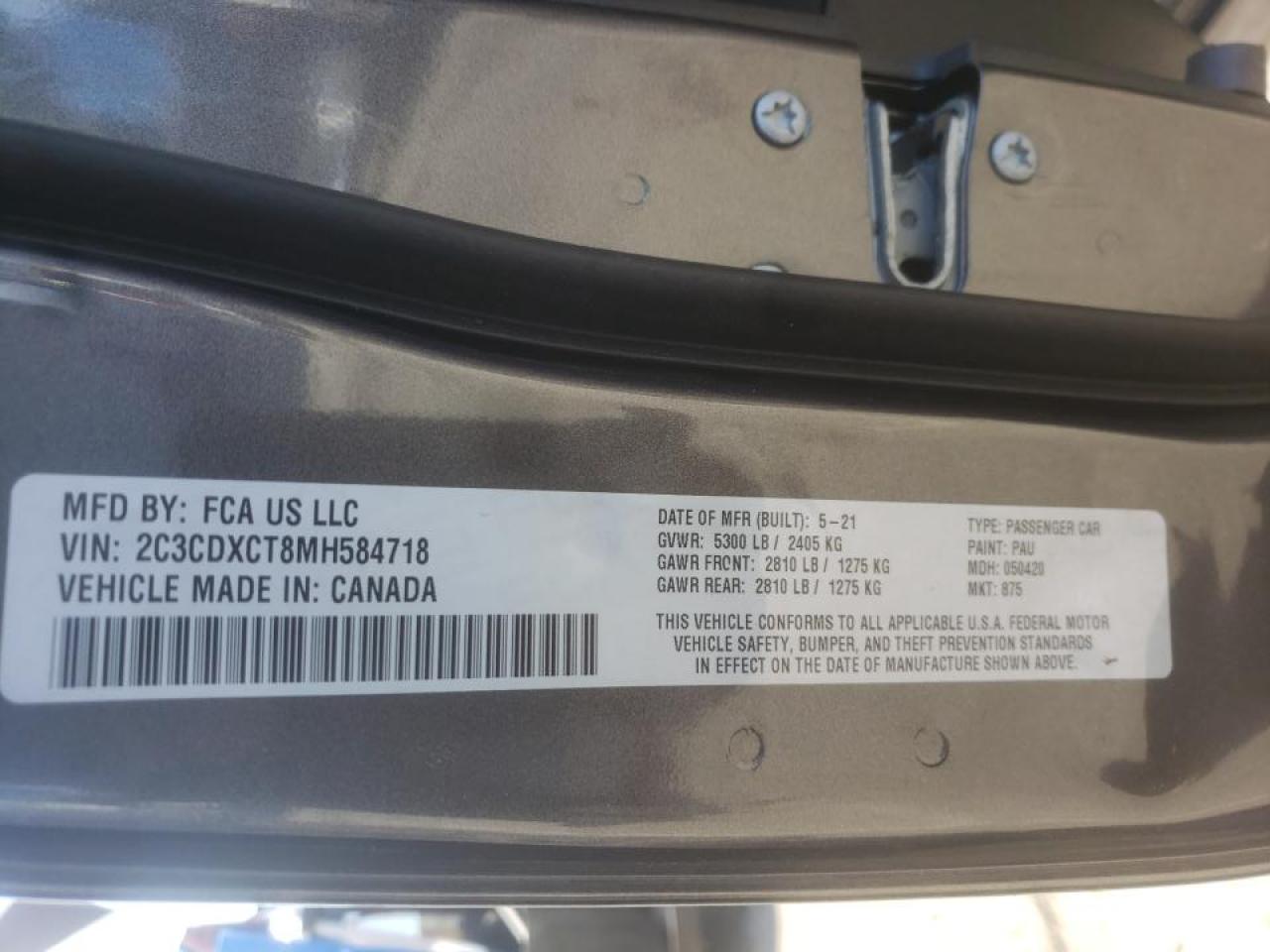 Photo 10 from auction – 2021 DODGE CHARGER R/ with VIN 2C3CDXCT8MH584718