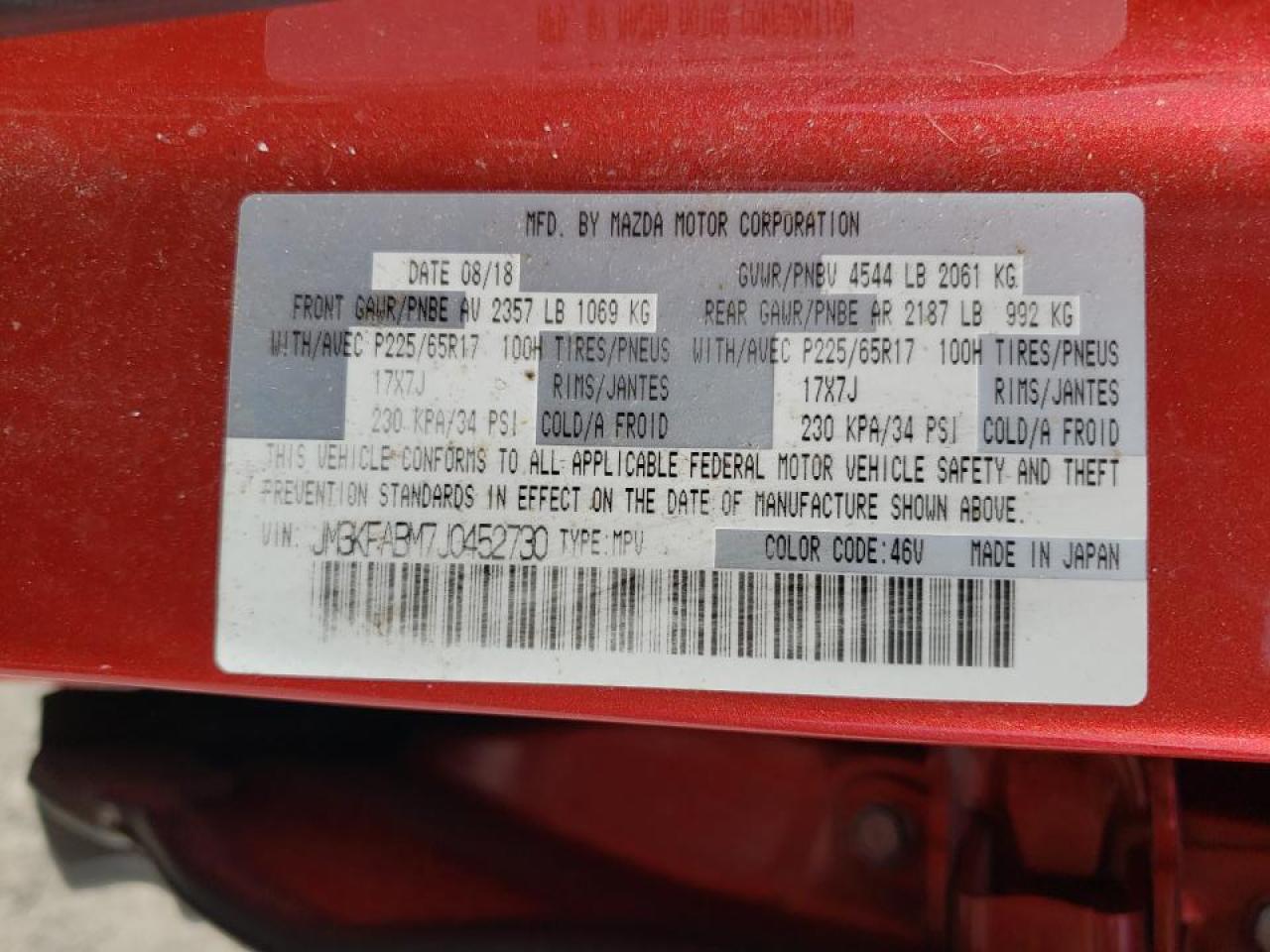 Photo 10 from auction – 2018 MAZDA CX-5 SPORT with VIN JM3KFABM7J0452730