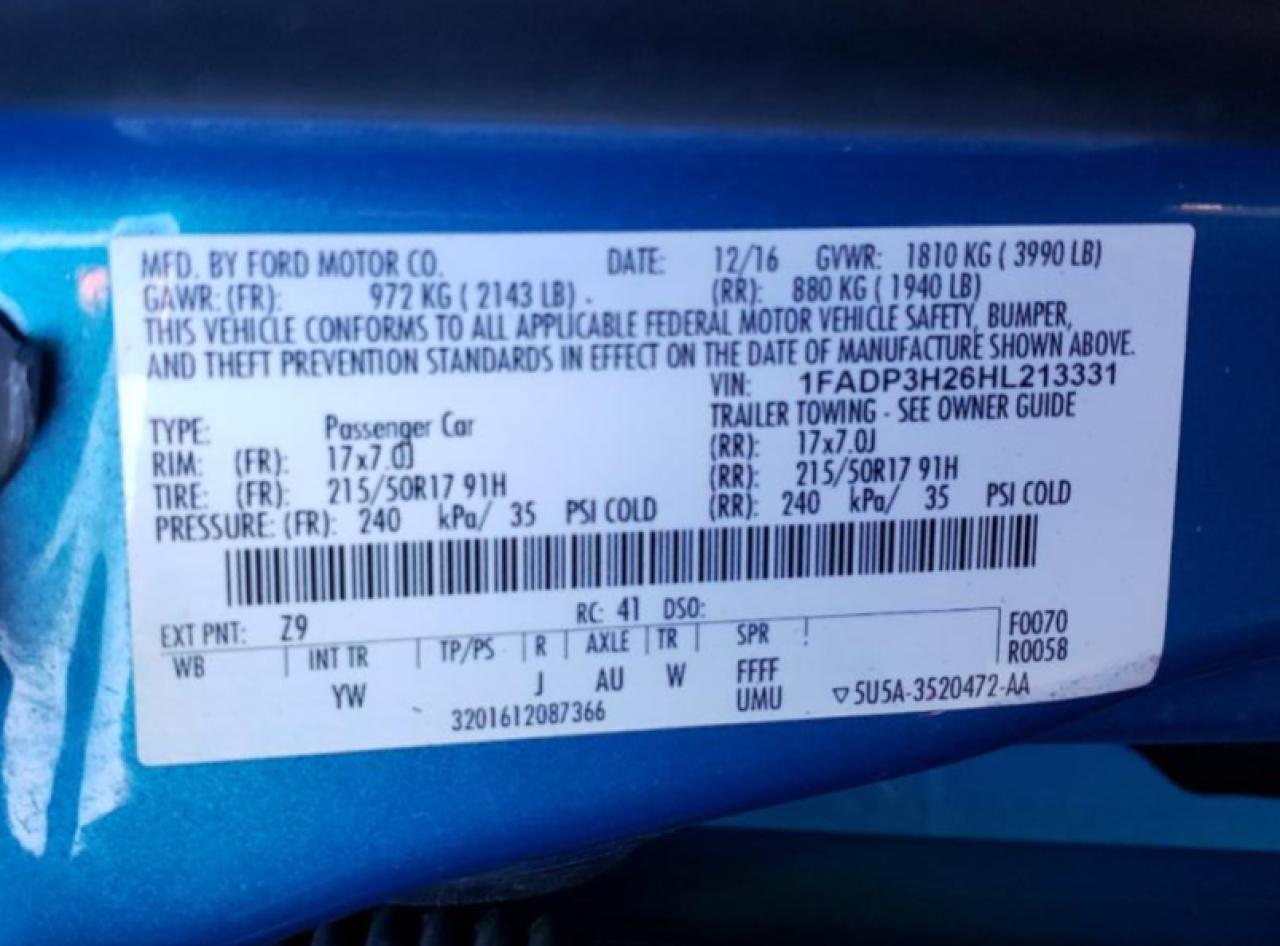 Photo 10 from auction – 2017 FORD FOCUS SEL with VIN 1FADP3H26HL213331