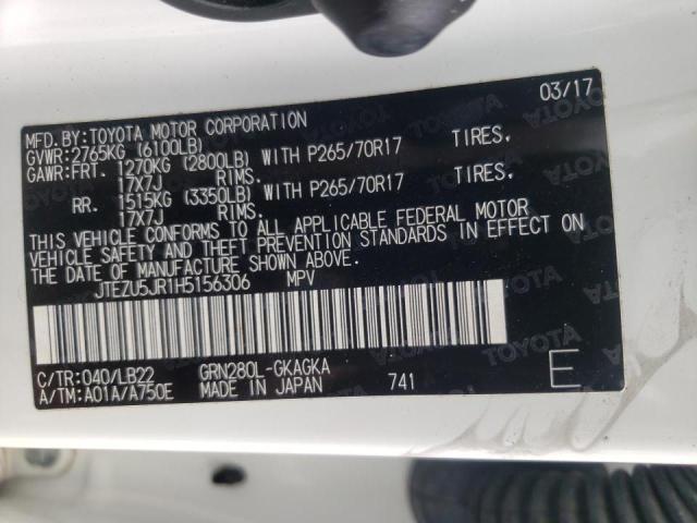 Photo 10 from auction – 2017 TOYOTA 4RUNNER SR with VIN JTEZU5JR1H5156306