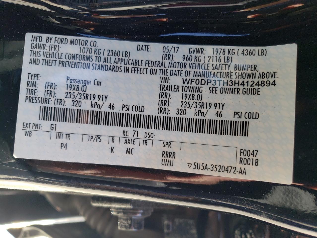 Photo 10 from auction – 2017 FORD FOCUS RS with VIN WF0DP3TH3H4124894