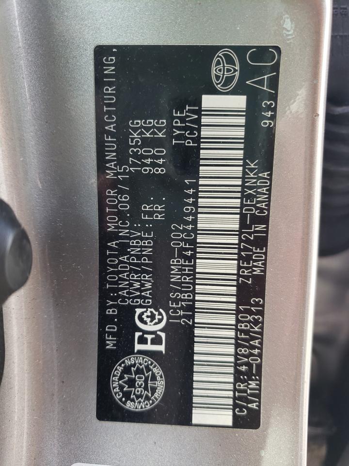 Photo 10 from auction – 2015 TOYOTA COROLLA L with VIN 2T1BURHE4FC449441
