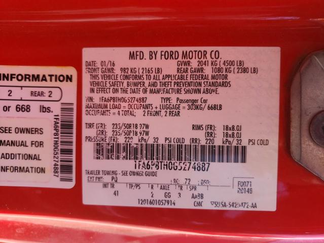 Photo 10 from auction – 2016 FORD MUSTANG with VIN 1FA6P8TH0G5274887