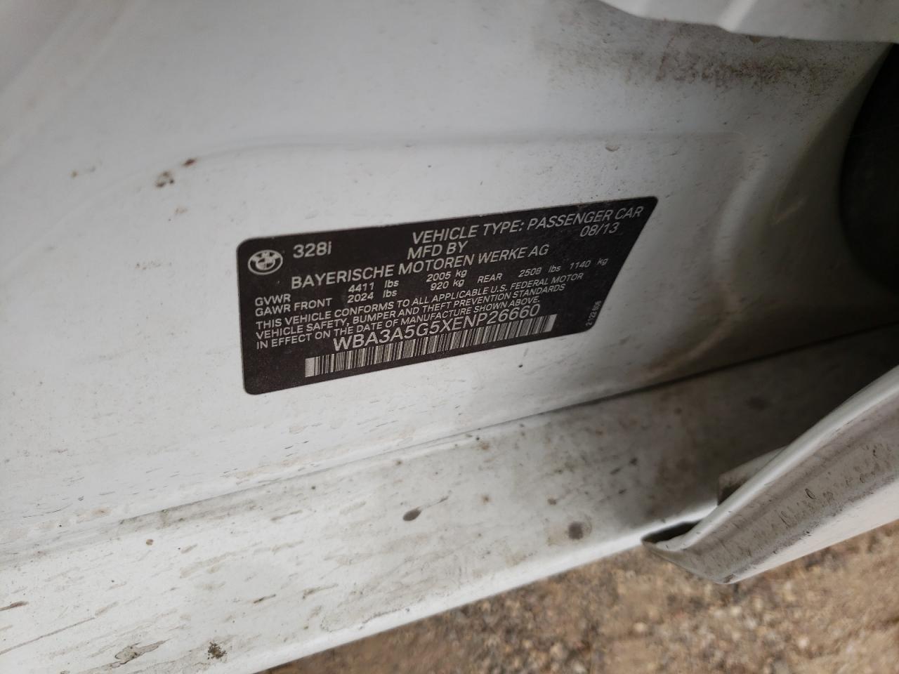 Photo 10 from auction – 2014 BMW 328 I with VIN WBA3A5G5XENP26660