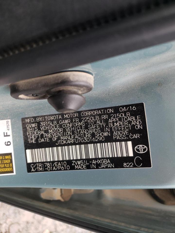 Photo 10 from auction – 2016 TOYOTA PRIUS with VIN JTDKARFU7G3016290