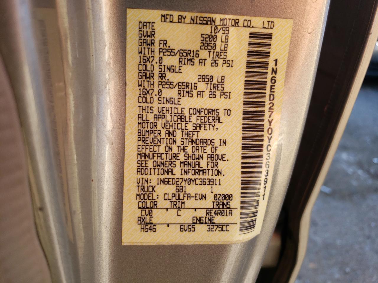 Photo 10 from auction – 2000 NISSAN FRONTIER C with VIN 1N6ED27Y0YC363911