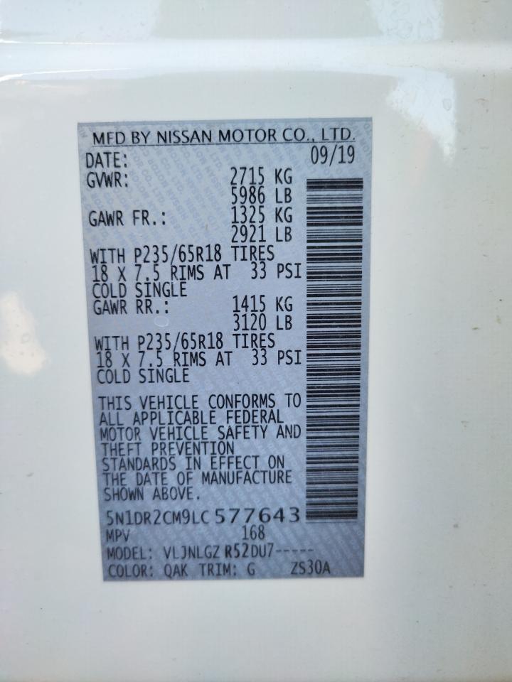 Photo 10 from auction – 2020 NISSAN PATHFINDER with VIN 5N1DR2CM9LC577643