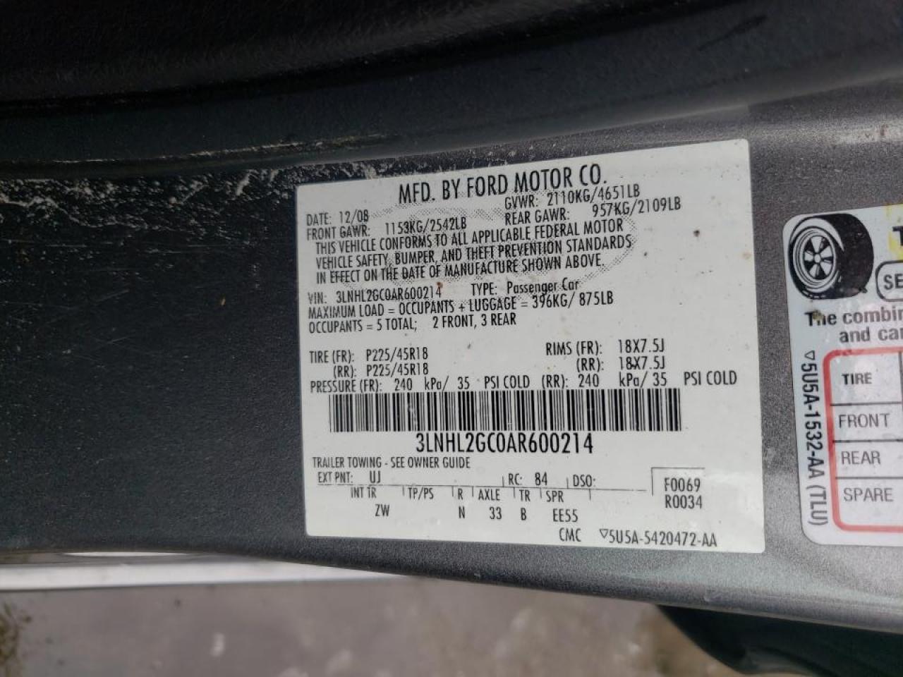 Photo 10 from auction – 2010 LINCOLN MKZ with VIN 3LNHL2GC0AR600214