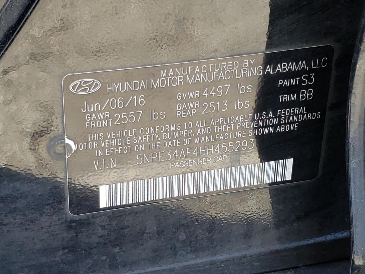 Photo 10 from auction – 2017 HYUNDAI SONATA SPO with VIN 5NPE34AF4HH455293