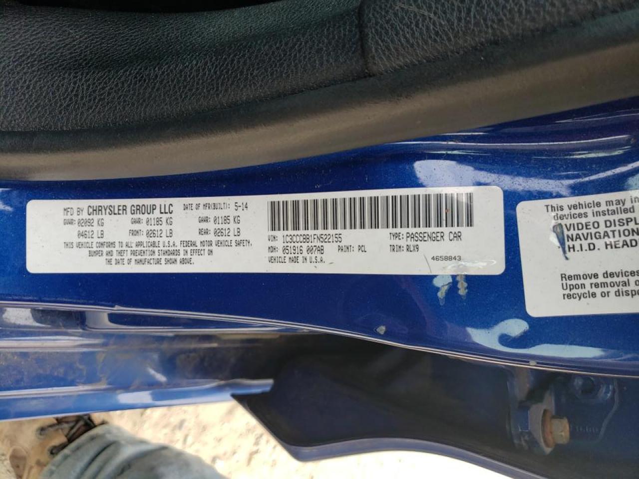 Photo 10 from auction – 2015 CHRYSLER 200 S with VIN 1C3CCCBB1FN522155