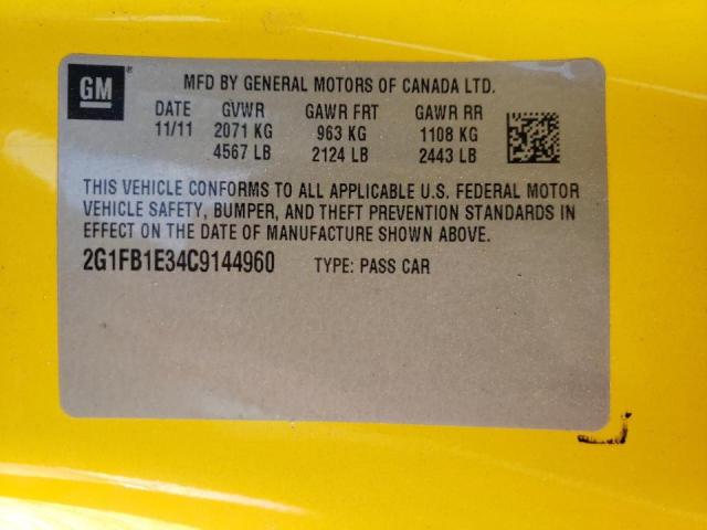 Photo 10 from auction – 2012 CHEVROLET CAMARO LT with VIN 2G1FB1E34C9144960