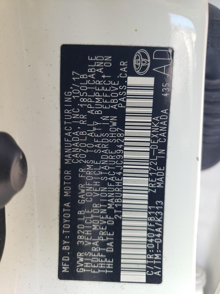 Photo 10 from auction – 2018 TOYOTA COROLLA L with VIN 2T1BURHE4JC994287