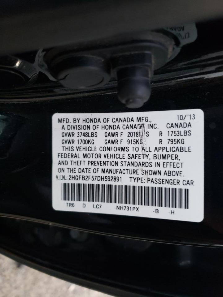 Photo 10 from auction – 2013 HONDA CIVIC LX with VIN 2HGFB2F57DH592891