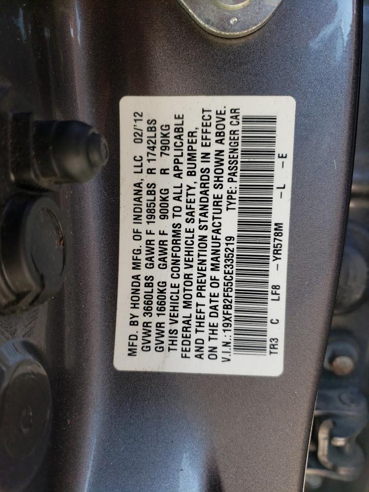 Photo 10 from auction – 2012 HONDA CIVIC with VIN 19XFB2F55CE335219