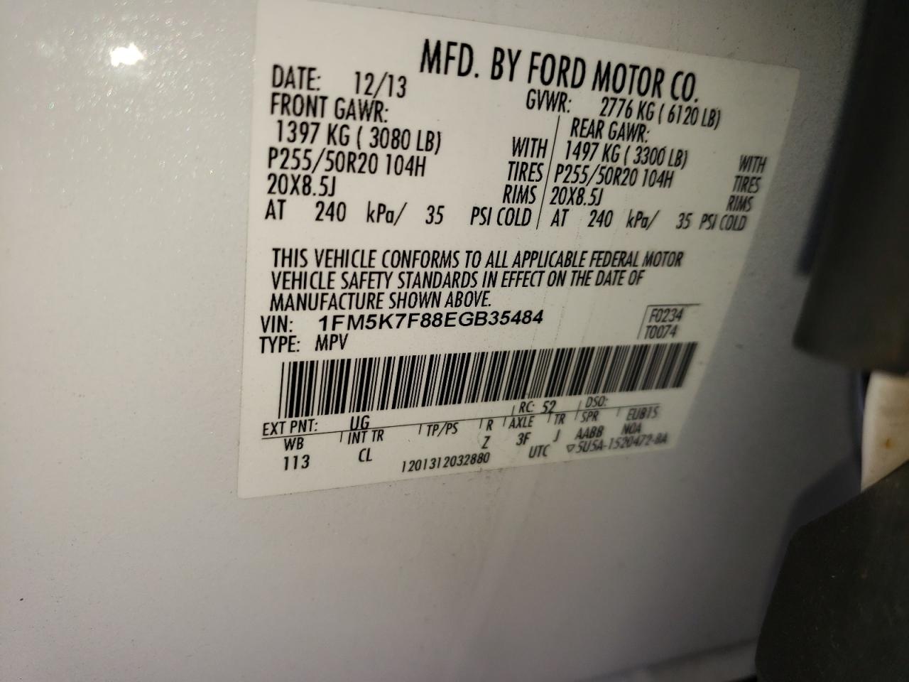 Photo 10 from auction – 2014 FORD EXPLORER L with VIN 1FM5K7F88EGB35484