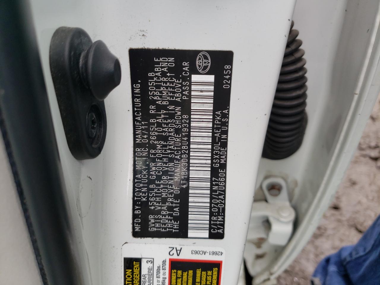 Photo 10 from auction – 2011 TOYOTA AVALON BAS with VIN 4T1BK3DB2BU419328