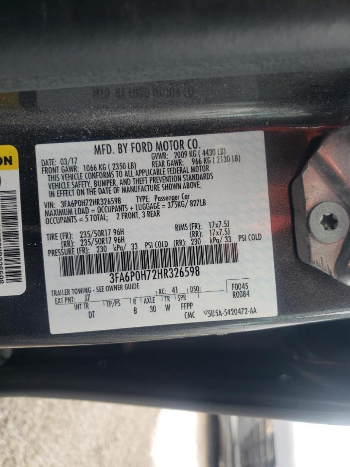 Photo 10 from auction – 2017 FORD FUSION SE with VIN 3FA6P0H72HR326598