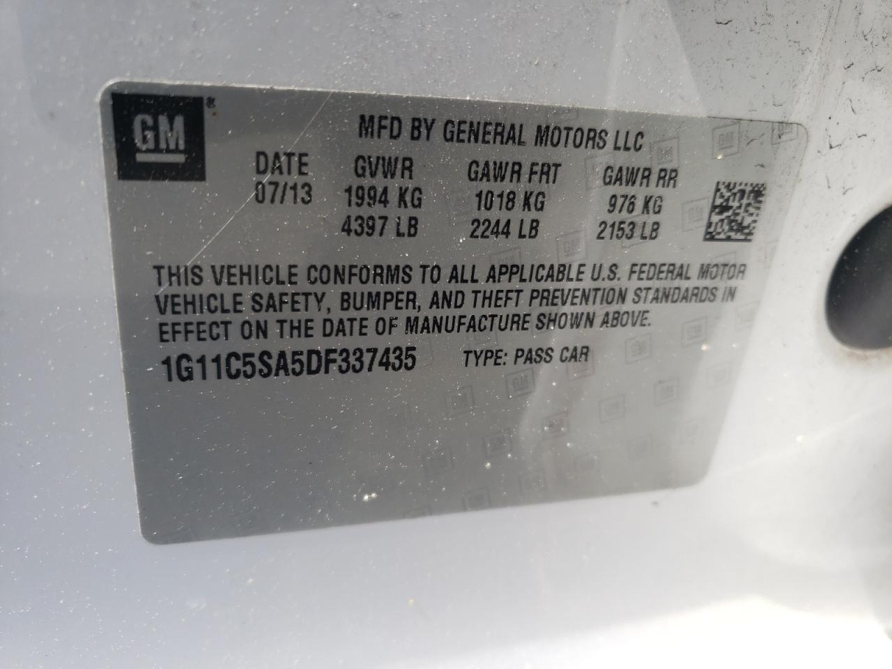 Photo 10 from auction – 2013 CHEVROLET MALIBU 1LT with VIN 1G11C5SA5DF337435