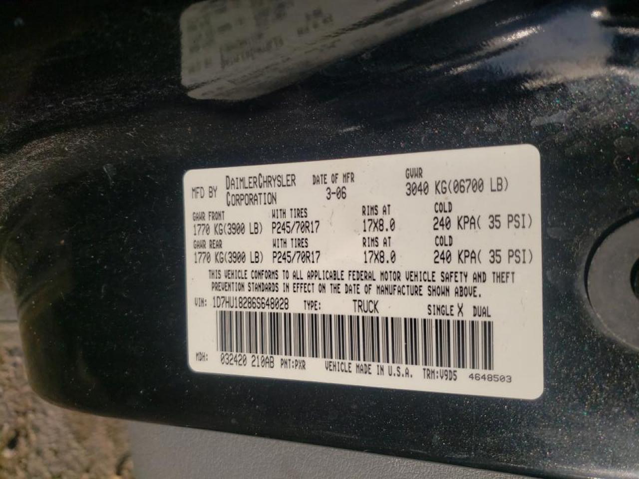 Photo 10 from auction – 2006 DODGE RAM 1500 S with VIN 1D7HU18286S648028