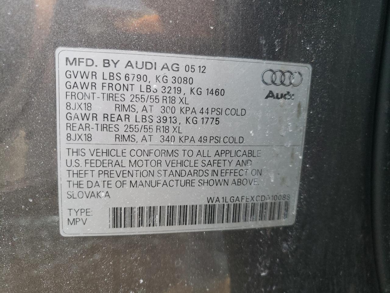 Photo 10 from auction – 2012 AUDI Q7 PREMIUM with VIN WA1LGAFEXCD010088