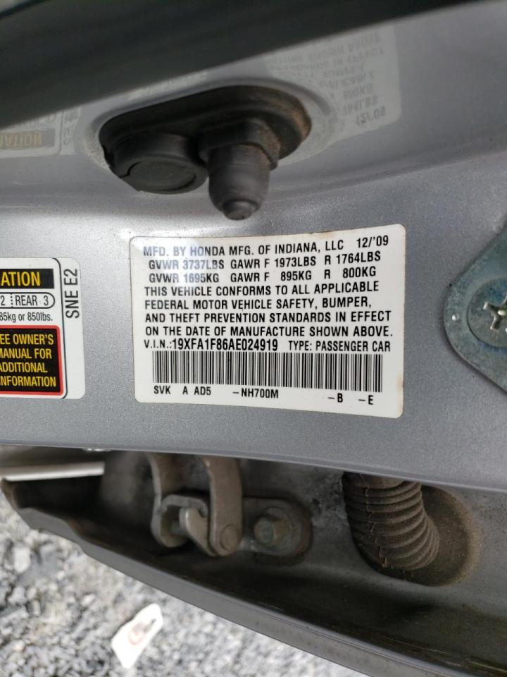 Photo 10 from auction – 2010 HONDA CIVIC EX with VIN 19XFA1F86AE024919