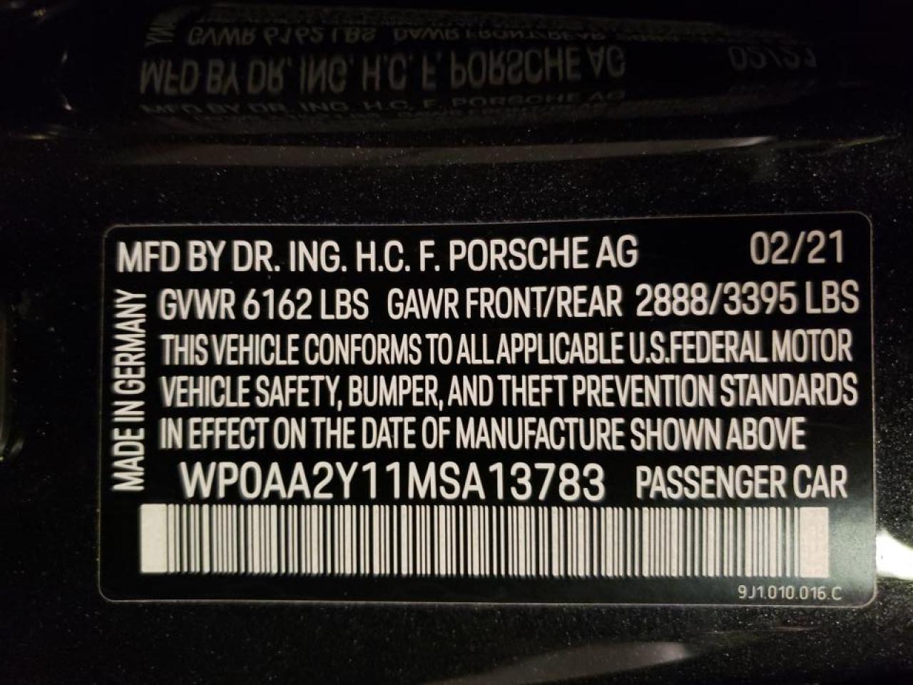 Photo 10 from auction – 2021 PORSCHE TAYCAN with VIN WP0AA2Y11MSA13783