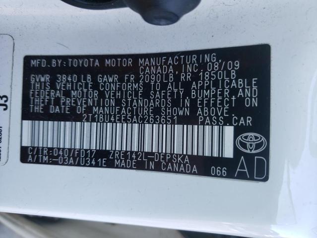 Photo 10 from auction – 2010 TOYOTA COROLLA BA with VIN 2T1BU4EE5AC263651
