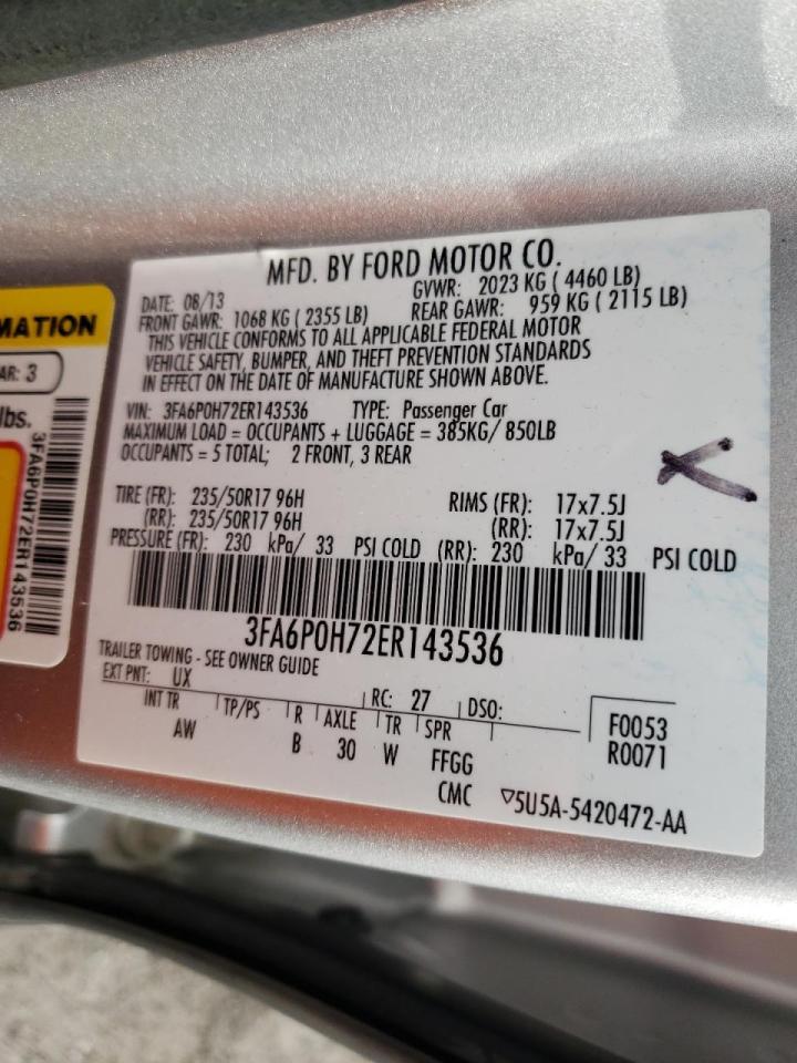 Photo 10 from auction – 2014 FORD FUSION SE with VIN 3FA6P0H72ER143536