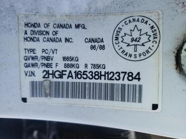 Photo 10 from auction – 2008 HONDA CIVIC LX with VIN 2HGFA16538H123784