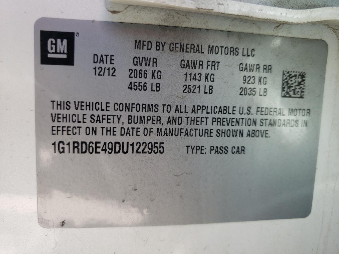 Photo 10 from auction – 2013 CHEVROLET VOLT with VIN 1G1RD6E49DU122955