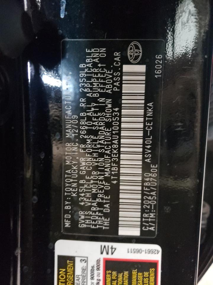 Photo 10 from auction – 2010 TOYOTA CAMRY BASE with VIN 4T1BF3EK8AU100534