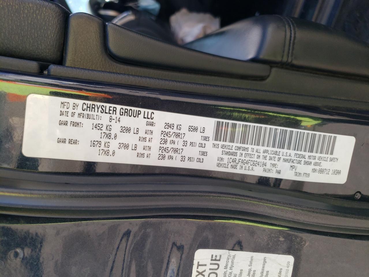 Photo 10 from auction – 2015 JEEP GRAND CHER with VIN 1C4RJFAG4FC624104
